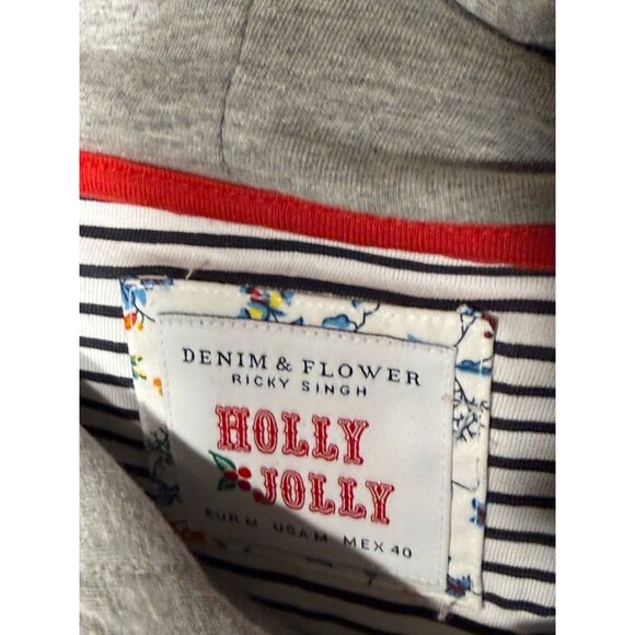 Denim & Flower Holly Jolly Med Gray Hoodie Santa Ho Ho Ho Christmas Holiday NWT - Picture 5 of 8